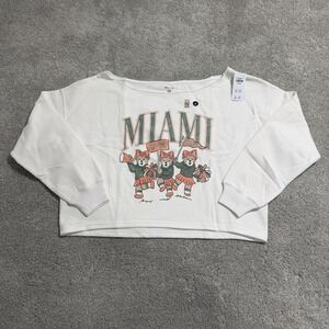 Hollister Miami Hurricanes Sweatshirt Womens Sz M White Cropped Off Shoulder